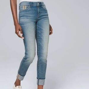WHBM mid rise stripe slim jeans